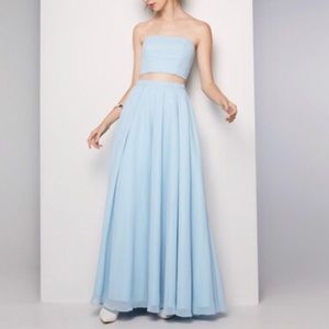 Fame & Partners 2-piece Strapless Blue Maxi Gown